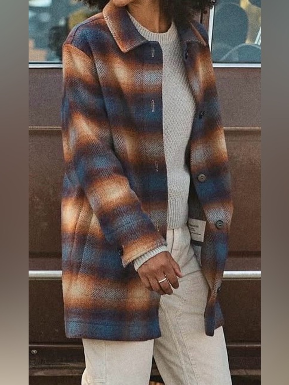 Outerknown Sienna Car Coat Blue & Brown Plaid Wool Blend Coat - NWT - Size XXL